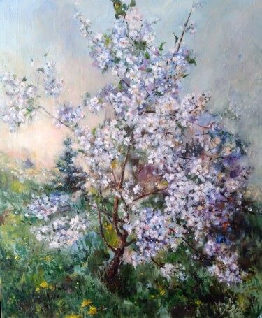 Pittura intitolato "Small Blooming Appl…" da Maria Bel, Opera d'arte originale, Olio Montato su Telaio per barella in legno