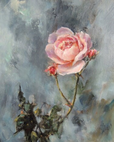 Картина под названием "Rose Coquette" - Maria Bel, Подлинное произведение искусства, Масло