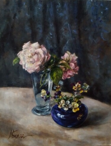 Painting titled "My Flowers" by Maria Bel, Original Artwork, Oil