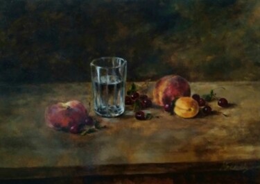 Painting titled "Glass of water and…" by Maria Bel, Original Artwork, Oil