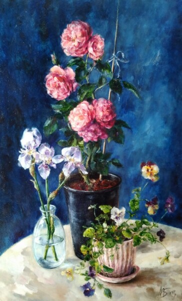 Painting titled "Still life: Flowers" by Maria Bel, Original Artwork, Oil