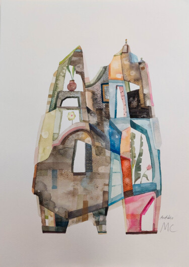 Painting titled "Antibes Residence" by Maria C. Bernhardsson, Original Artwork, Watercolor Mounted on Cardboard