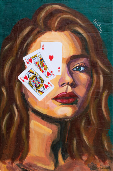 Peinture intitulée "Poker face" par Maria Charitou (Marie), Œuvre d'art originale, Huile Monté sur Châssis en bois