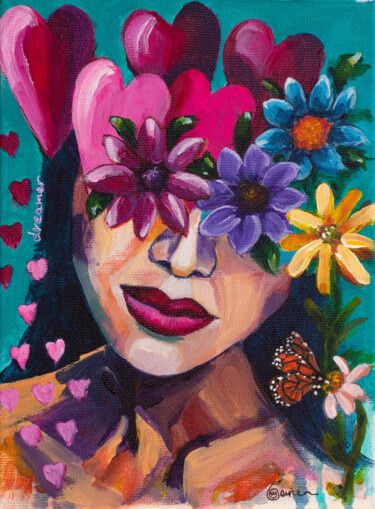 Painting titled "Dreamer of love" by Maria Charitou (Marie), Original Artwork, Acrylic Mounted on Wood Stretcher frame