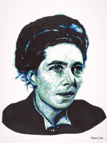 Rysunek zatytułowany „Simone de Beauvoir” autorstwa Maria Cielo, Oryginalna praca, Ołówek