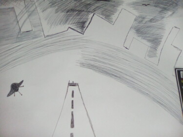 Drawing titled "Caos en la ciudad 1" by Maria De Los Ángeles Posadas (Cati), Original Artwork, Ballpoint pen