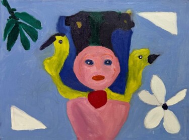 Pittura intitolato "A Menina e o Carnei…" da Maria De Lourdes De Castro Rodrigues, Opera d'arte originale, Inchiostro