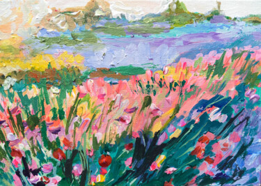 Картина под названием "wildflower field ac…" - Maria Delendik, Подлинное произведение искусства, Акрил
