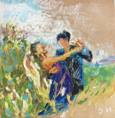 Peinture intitulée "Couple in love danc…" par Maria Delendik, Œuvre d'art originale, Pastel