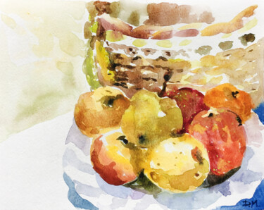 Schilderij getiteld "Apple pear fruit st…" door Maria Delendik, Origineel Kunstwerk, Aquarel