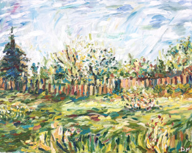 Painting titled "Summer field landsc…" by Maria Delendik, Original Artwork, Oil