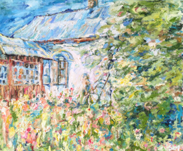 Malerei mit dem Titel "Summer white home p…" von Maria Delendik, Original-Kunstwerk, Öl