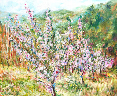 Ζωγραφική με τίτλο "Cherry tree blossom…" από Maria Delendik, Αυθεντικά έργα τέχνης, Λάδι Τοποθετήθηκε στο Ξύλινο φορείο σκε…