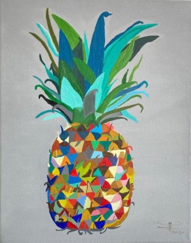 Pintura intitulada "Piña colorida" por María Dolores Parada Cordal, Obras de arte originais, Acrílico