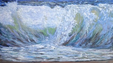 Painting titled "Seascape" by Maria Galan, Original Artwork, Oil Mounted on Wood Stretcher frame