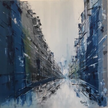 Painting titled "Moving city" by Maria Godinho, Original Artwork, Oil