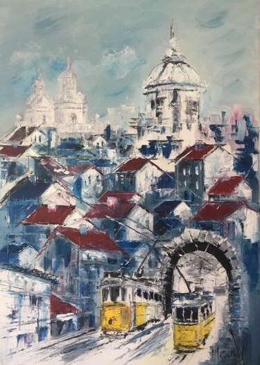 Painting titled "Lisbon of my charms" by Maria Godinho, Original Artwork, Oil