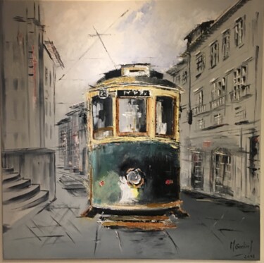 Painting titled "Oporto Tram" by Maria Godinho, Original Artwork, Oil