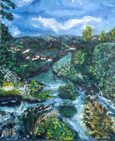 Pintura intitulada "Ponte de Lima Portu…" por Maria Helena Benier - De Macedo, Obras de arte originais, Óleo