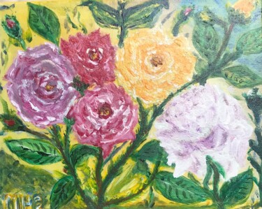 Painting titled "Les roses" by Maria Helena Benier - De Macedo, Original Artwork, Acrylic