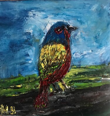 Schilderij getiteld "L’oiseau perché" door Maria Helena Benier - De Macedo, Origineel Kunstwerk, Olie