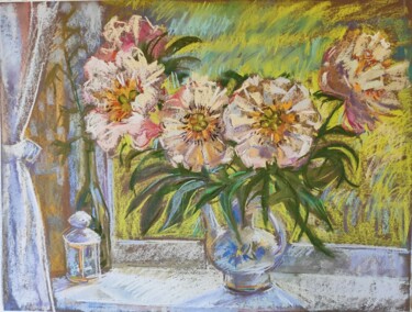 Картина под названием "Rose Peonies Painti…" - Maria Iakovleva, Подлинное произведение искусства, Пастель