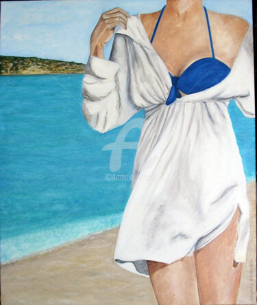 Peinture intitulée "Posando na praia" par Cerqueira De Sousa, Œuvre d'art originale, Huile