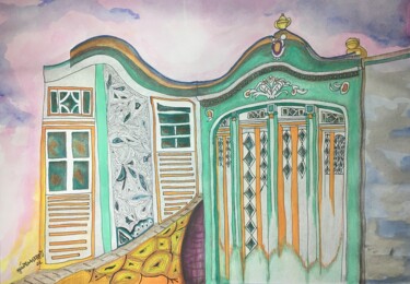 Painting titled "Janelas dos Casario…" by Maria Julia Walter, Original Artwork, Watercolor