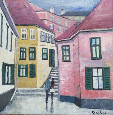Pintura titulada "On a Sibiu street" por Maria Karalyos, Obra de arte original, Oleo Montado en Bastidor de camilla de madera