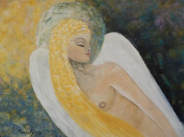 Painting titled "Angel sleeping" by Maria Karalyos, Original Artwork, Oil