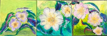 Malerei mit dem Titel "tryptyk- kwiaty" von Maria Matyasek, Original-Kunstwerk, Acryl