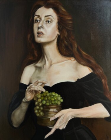 Schilderij getiteld "Девушка с виноградом" door Maria Migda, Origineel Kunstwerk, Olie