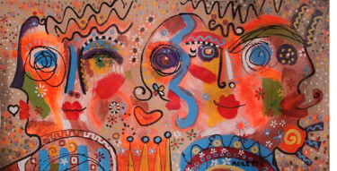 Schilderij getiteld "Heads - Art brut" door Maria Moretti, Origineel Kunstwerk, Olie