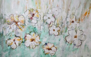 Malerei mit dem Titel "Soft floral" von Maria Moretti, Original-Kunstwerk, Öl Auf Keilrahmen aus Holz montiert