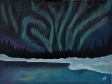 Malerei mit dem Titel "Northern lights" von Maria Nasr, Original-Kunstwerk, Öl