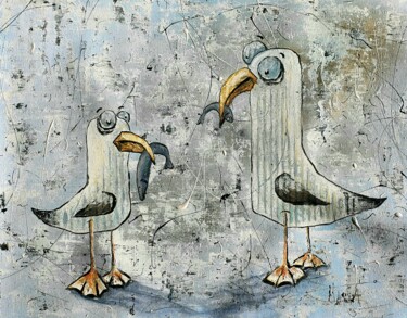 Malerei mit dem Titel "Давай мериться рыбк…" von Maria Nesterova, Original-Kunstwerk, Acryl