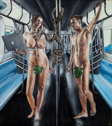 Painting titled "Expelled from parad…" by Maria Petroff, Original Artwork, Oil Mounted on Wood Stretcher frame