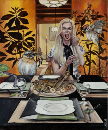 绘画 标题为“Thanksgiving dinner” 由Maria Petroff, 原创艺术品, 油 安装在木质担架架上