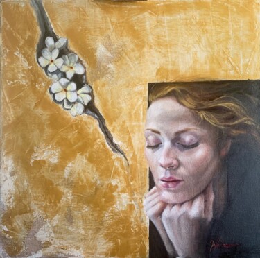 Painting titled "Beyond the crack" by Maria Romano, Original Artwork, Oil Mounted on Wood Stretcher frame