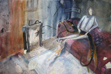 Malerei mit dem Titel "Dog life. Evening -…" von Maria Shedrina, Original-Kunstwerk, Aquarell