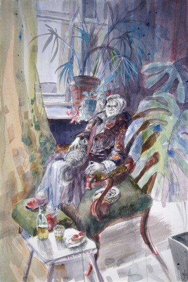 Malarstwo zatytułowany „Leningrad grandmoth…” autorstwa Maria Shedrina, Oryginalna praca, Akwarela