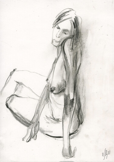 Disegno intitolato "Anna. Nude art #215…" da Maria Shedrina, Opera d'arte originale, Carbone