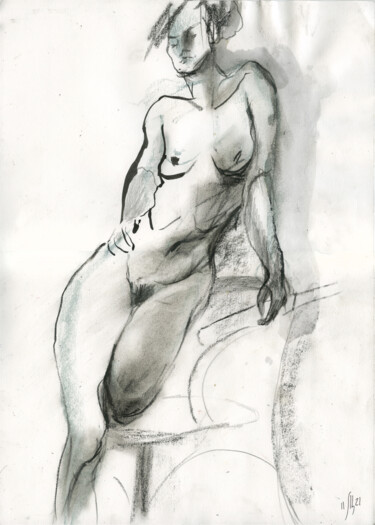 Рисунок под названием "Anna. Nude art #215…" - Maria Shedrina, Подлинное произведение искусства, Графит