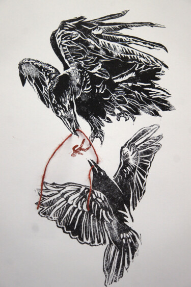 Prenten & gravures getiteld "Crossing - linocut…" door Maria Shedrina, Origineel Kunstwerk, Linosnede