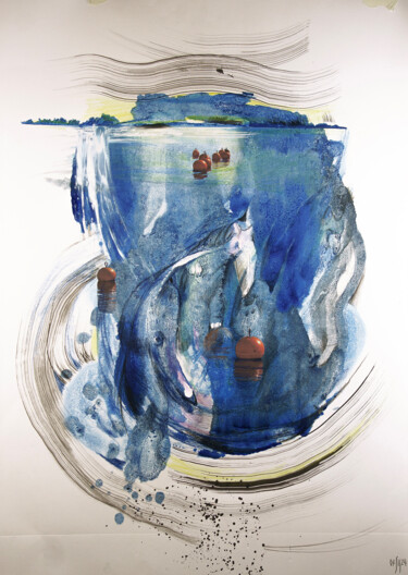 Peinture intitulée "Behind the buoys -…" par Maria Shedrina, Œuvre d'art originale, Monotype