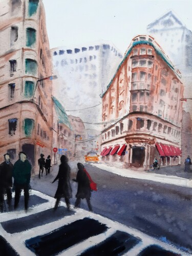 Painting titled ""New York" Original…" by Maria Sin, Original Artwork, Watercolor