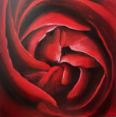 제목이 "Red Rose bud"인 미술작품 Maria Sotnikova로, 원작, 기름 판지에 장착됨