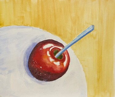 Painting titled "Red Caramel apple s…" by Maria Sotnikova, Original Artwork, Watercolor