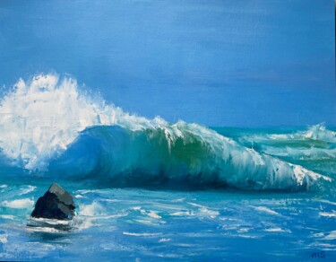 Pittura intitolato "Sea wave / seascape…" da Maria Sotnikova, Opera d'arte originale, Olio Montato su Cartone