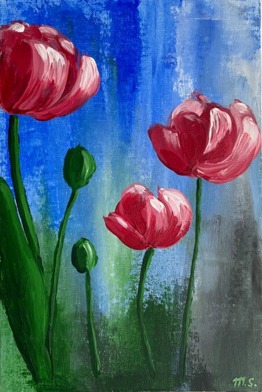 Painting titled "Tulip" by Maria Sotnikova, Original Artwork, Acrylic Mounted on Cardboard
